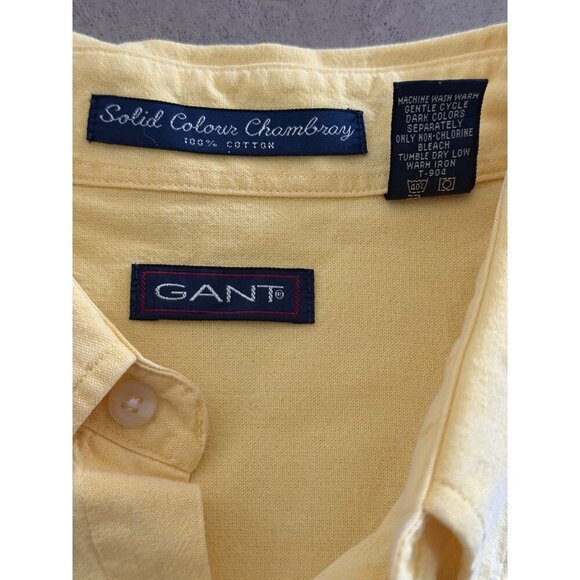 GANT XL Yellow Button Down Shirt 100% Cotton Solid Color Chambray Short Sleeve - Picture 7 of 8